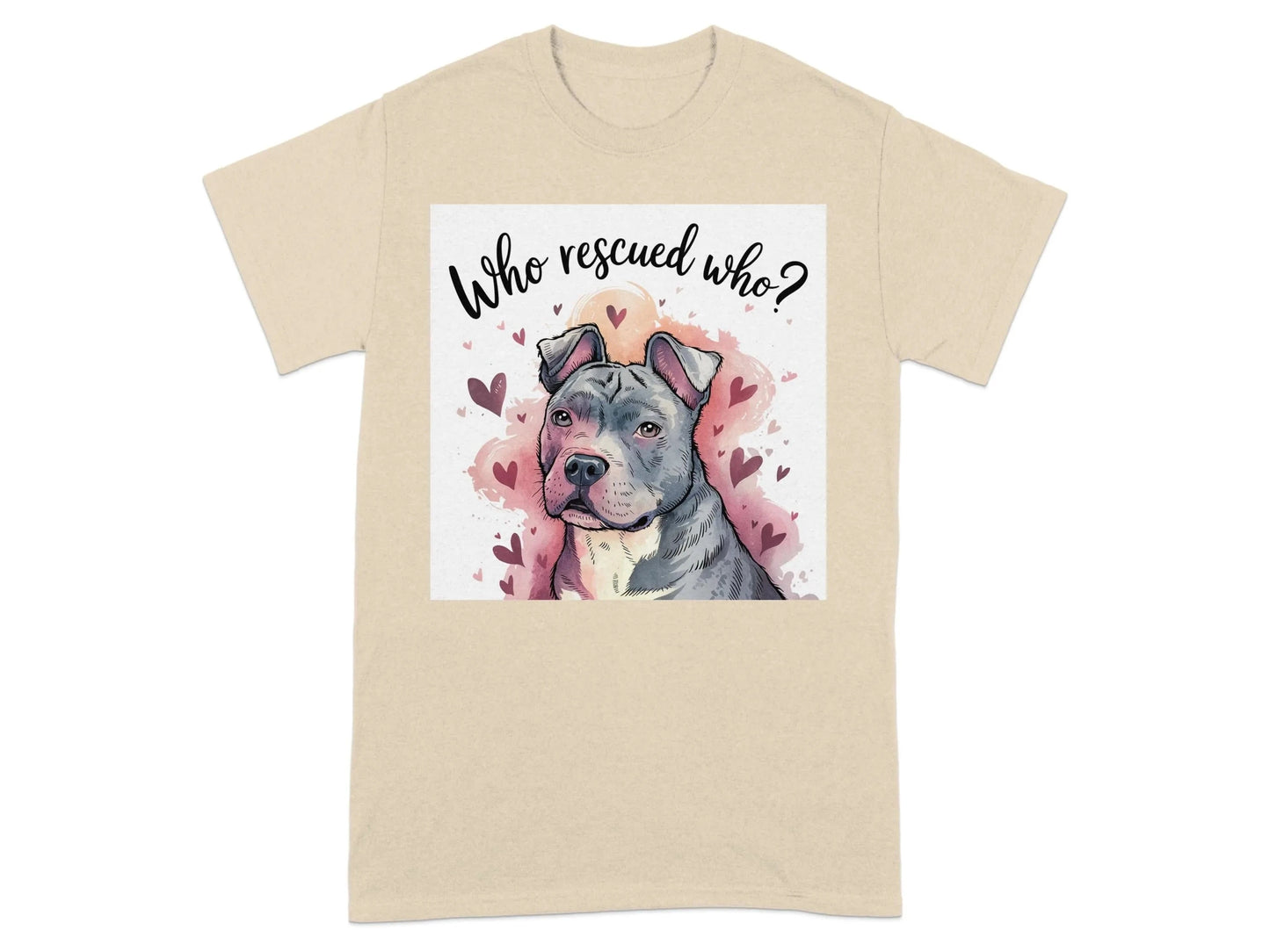 Heartwarming Dog Illustration Who Rescued Who T-Shirts Sand T-shirt
