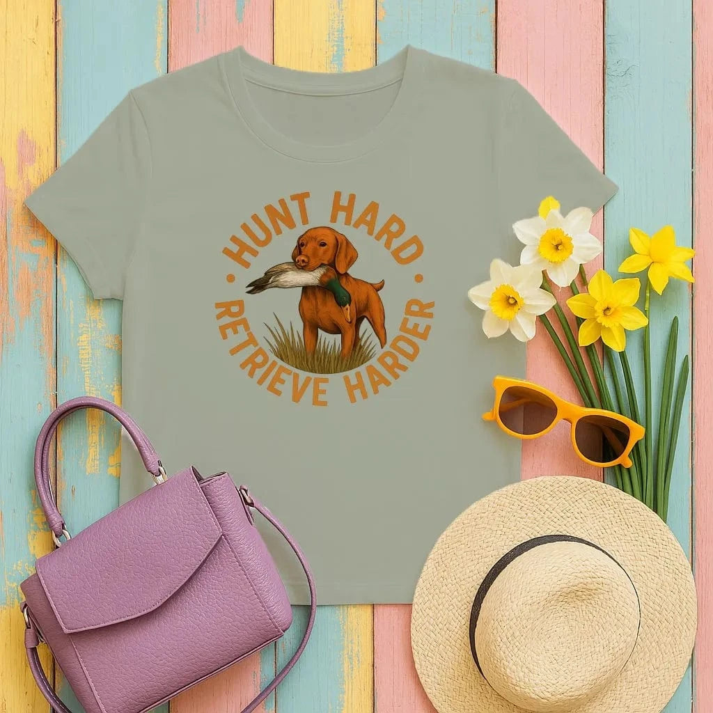 Hunt Hard Retrieve Harder Animal Dog Lovers T-Shirts Military Green T-shirt