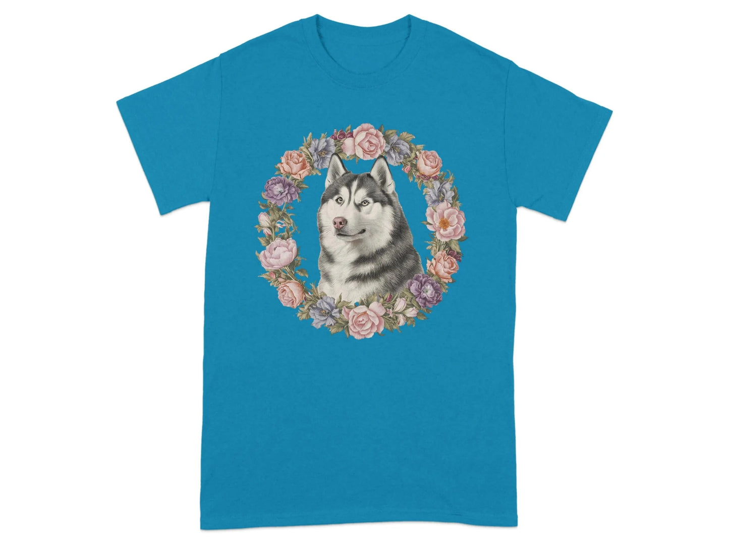Husky Floral Wreath T-Shirts Antique Sapphire T-shirt