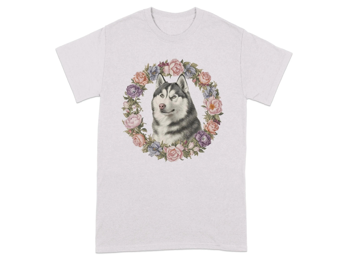 Husky Floral Wreath T-Shirts Ice Grey T-shirt
