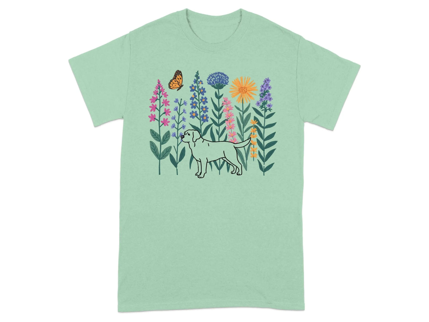 Labrador Floral Garden T-Shirts Mint Green T-shirt
