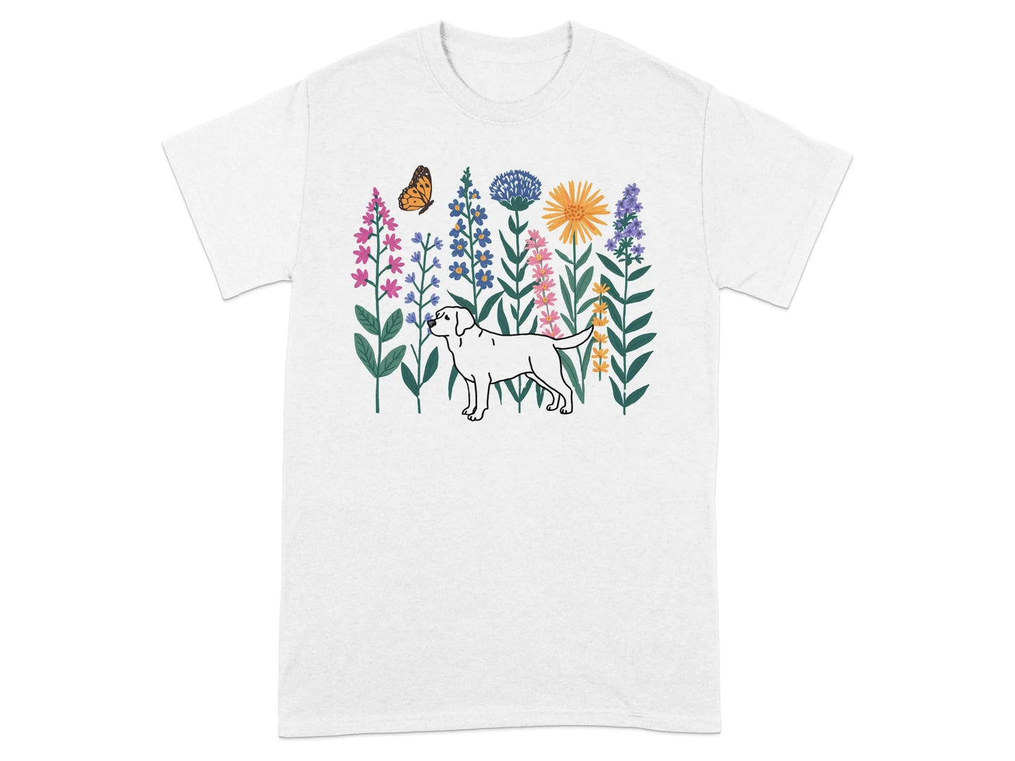 Labrador Floral Garden T-Shirts White T-shirt