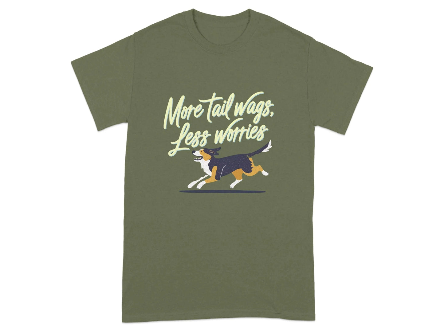More Tail Wags Less Worries Dog T-Shirts Military Green T-shirt