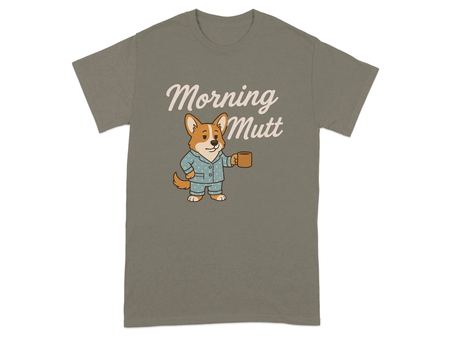 Morning Mutt Corgi Dog With Coffee Pajamas T-Shirts T-shirt