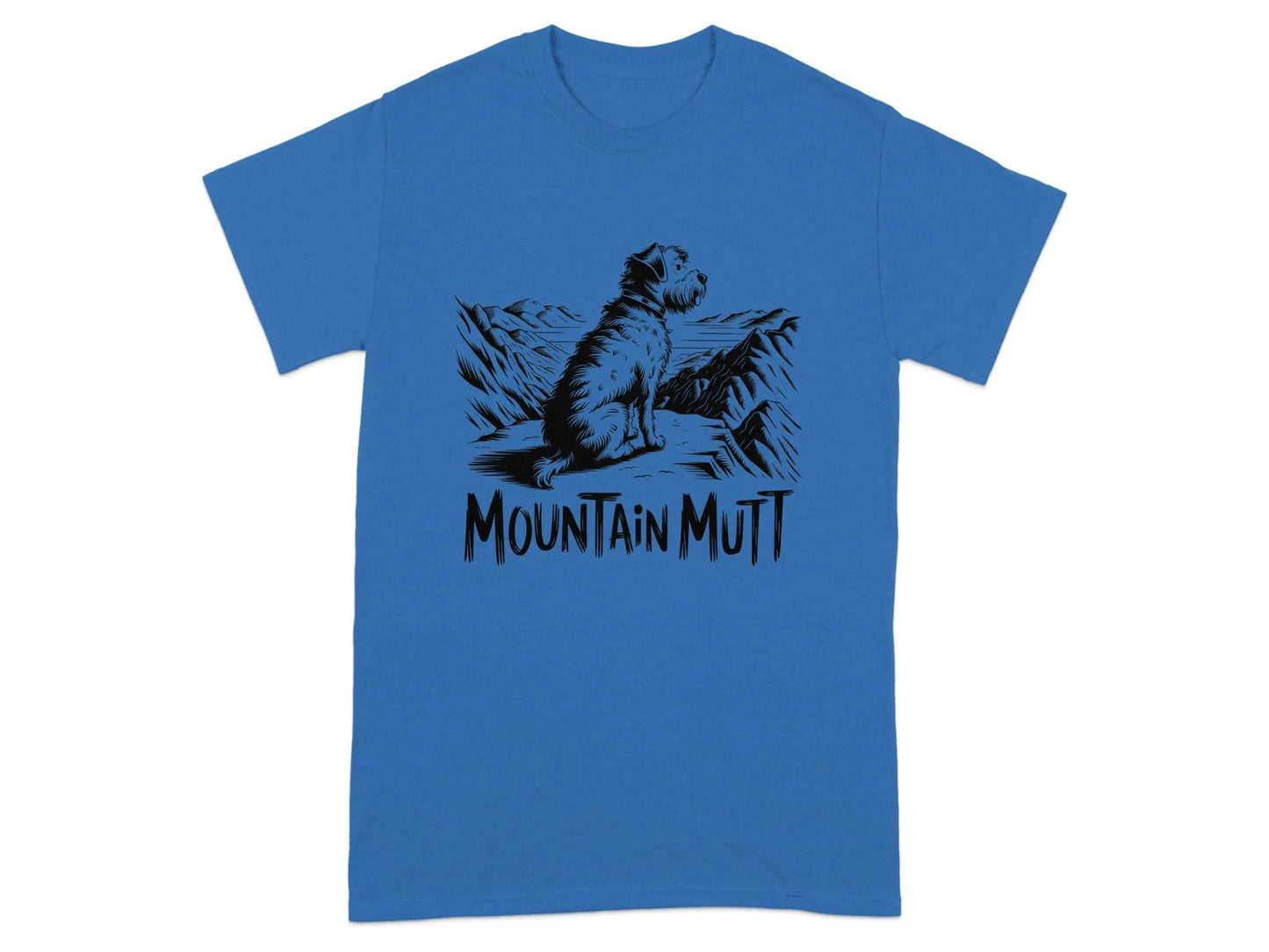 Mountain Mutt Sitting on Rock Adventure T-Shirts Royal T-shirt