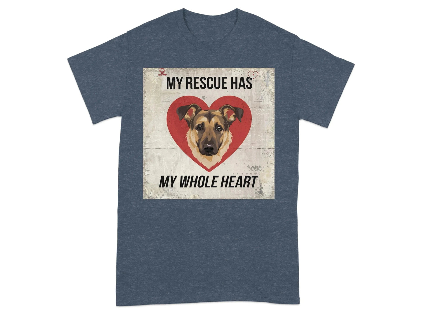 My Rescue Has My Whole Heart Dog Lover T-Shirts Heather Navy T-shirt