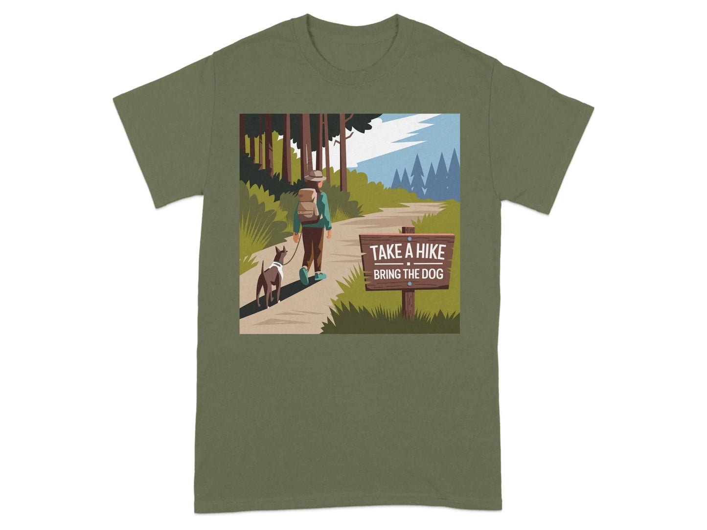 Outdoor Adventure Take A Hike Bring The Dog T-Shirts Military Green T-shirt