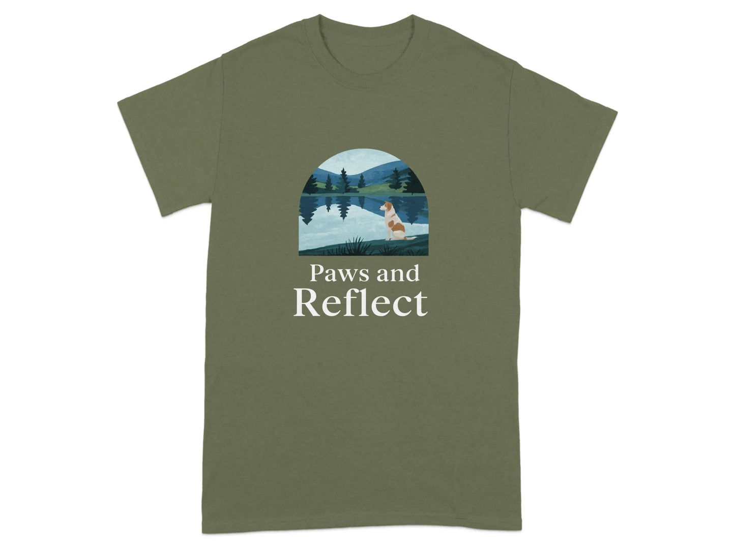 Paws and Reflect Brown and White Dog T-Shirts Military Green T-shirt