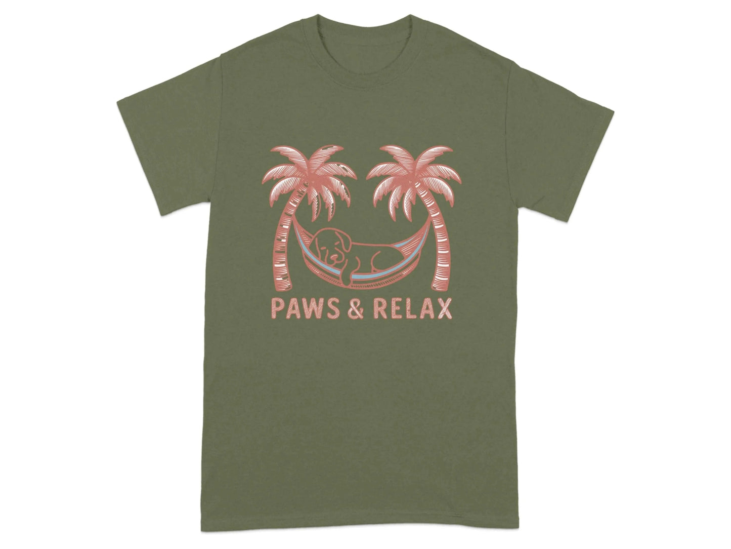 Paws and Relax Hammock Dog Design T-Shirts Military Green T-shirt