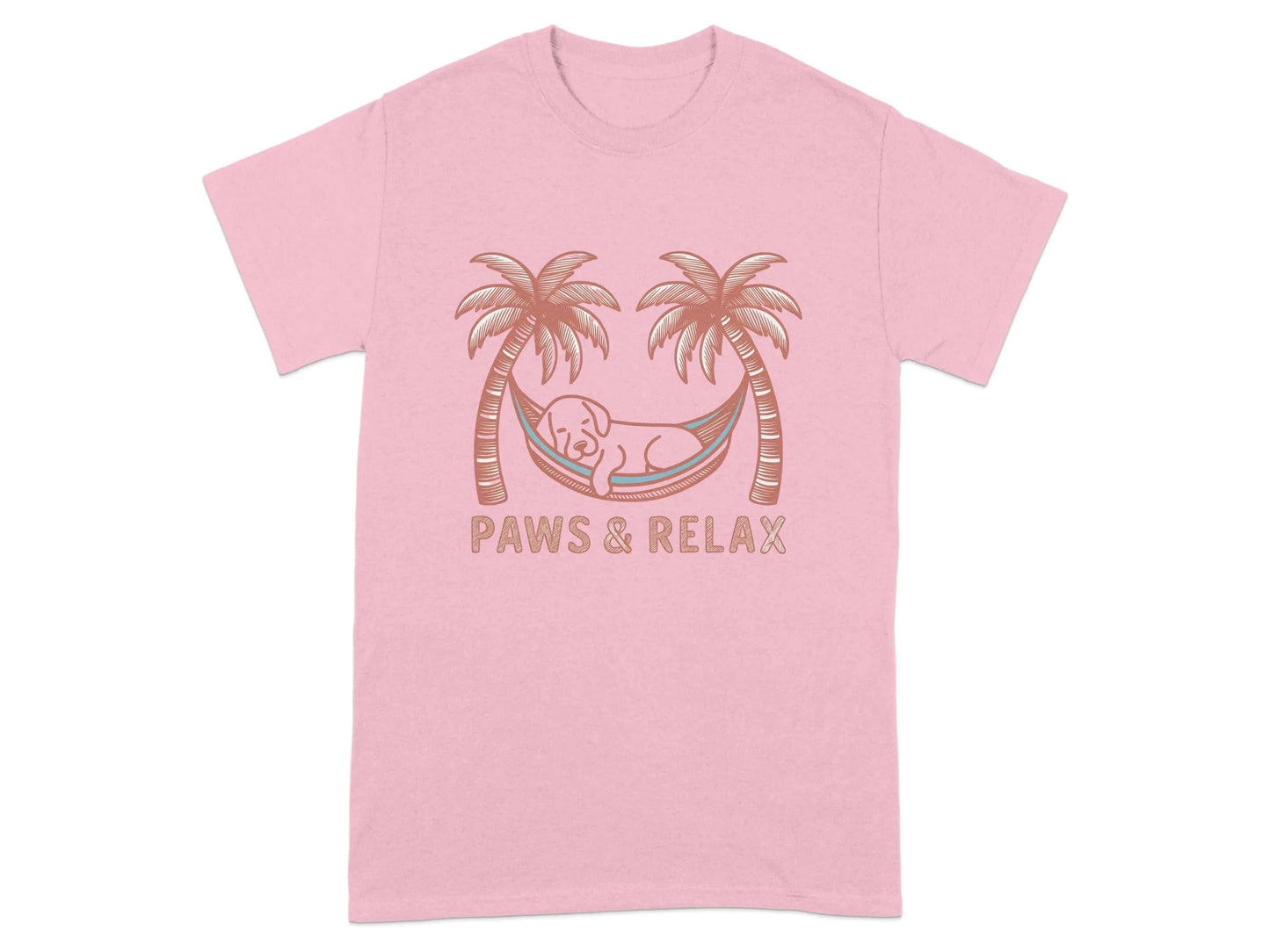 Paws and Relax Hammock Dog Design T-Shirts Light Pink T-shirt