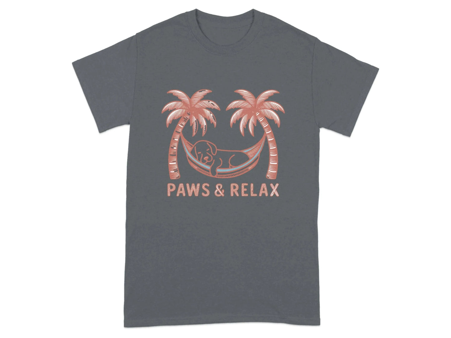 Paws and Relax Hammock Dog Design T-Shirts Charcoal T-shirt