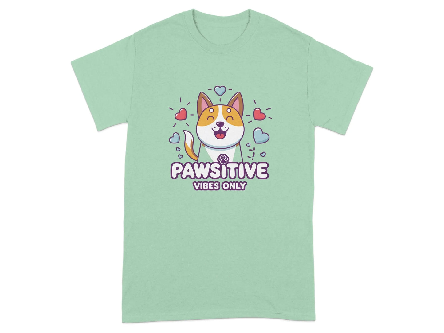 Pawsitive Vibes Only Cute Dog T-Shirts Mint Green T-shirt