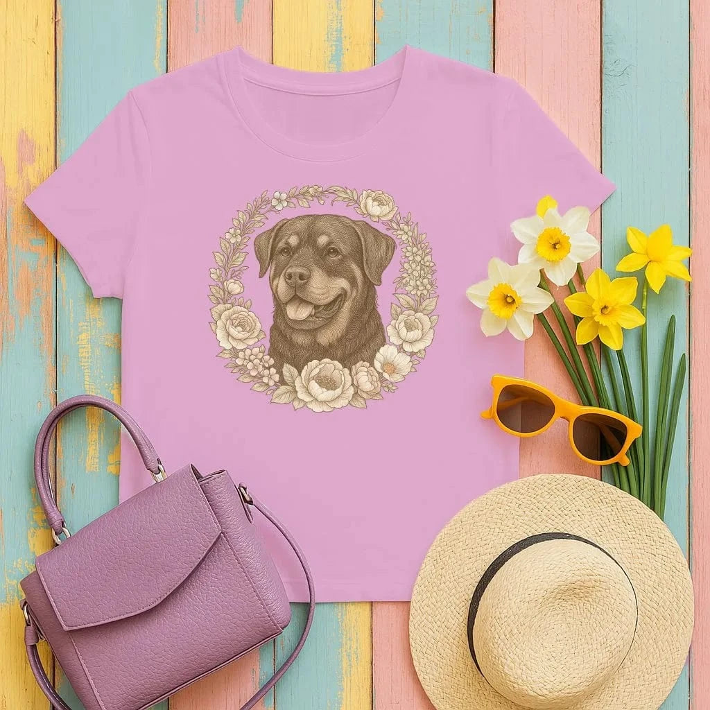 Rottweiler Dog Floral Design T-Shirts Heather Radiant Orchid T-shirt