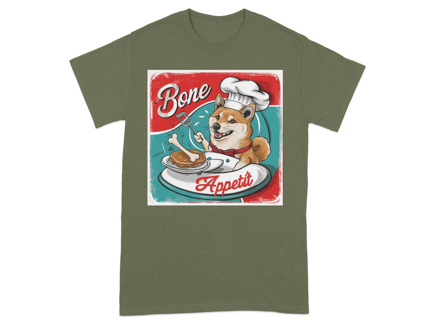 Shiba Inu Bone Appetit T-Shirts Military Green T-shirt