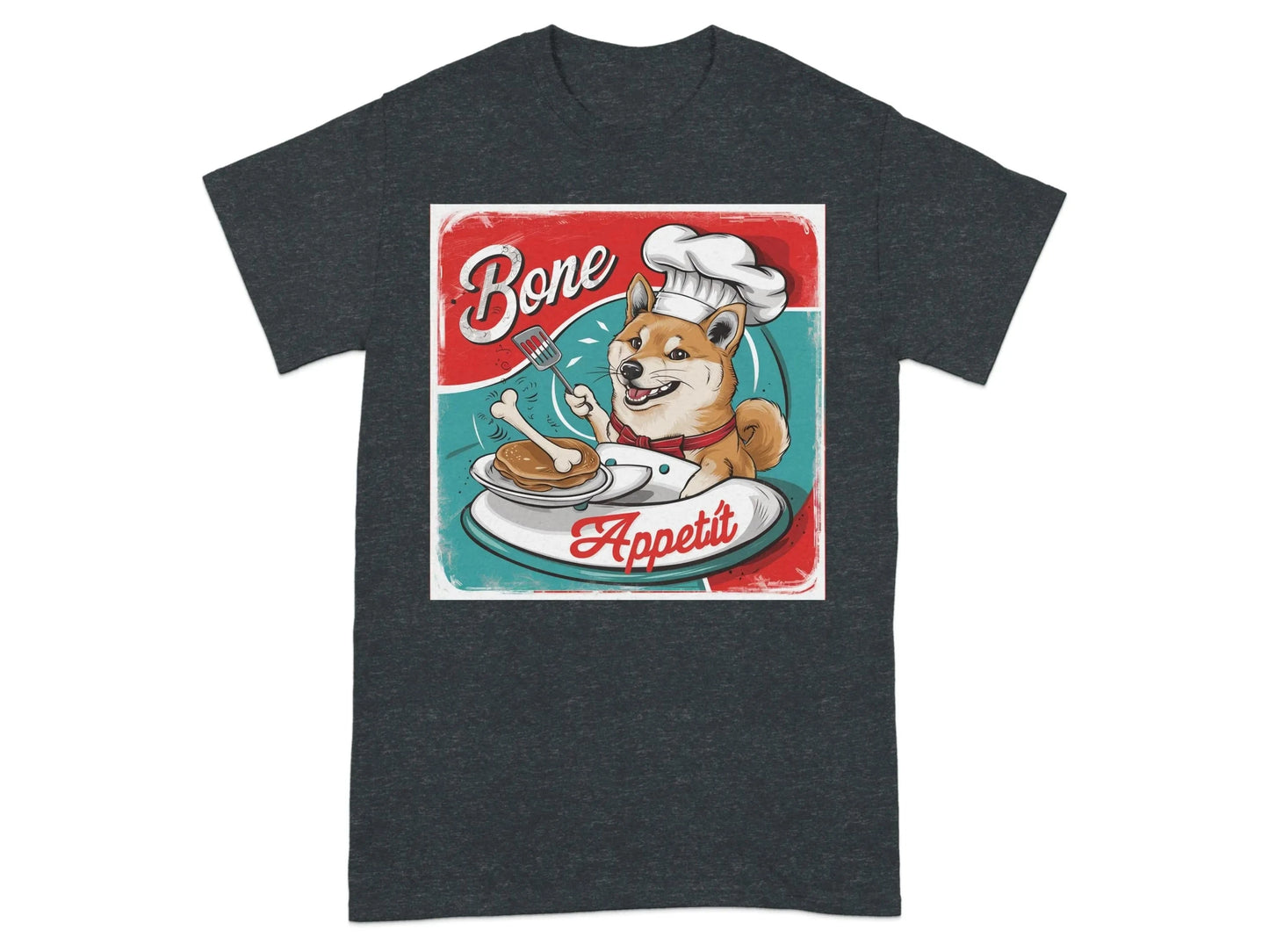 Shiba Inu Bone Appetit T-Shirts Dark Heather Grey T-shirt
