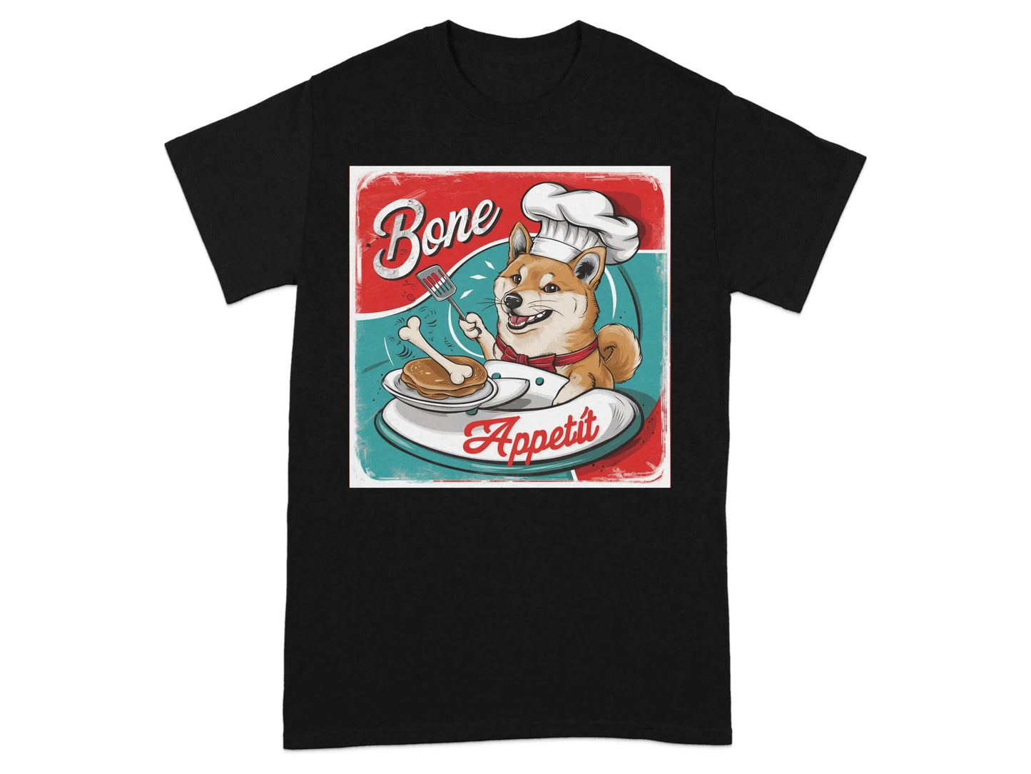 Shiba Inu Bone Appetit T-Shirts Black T-shirt