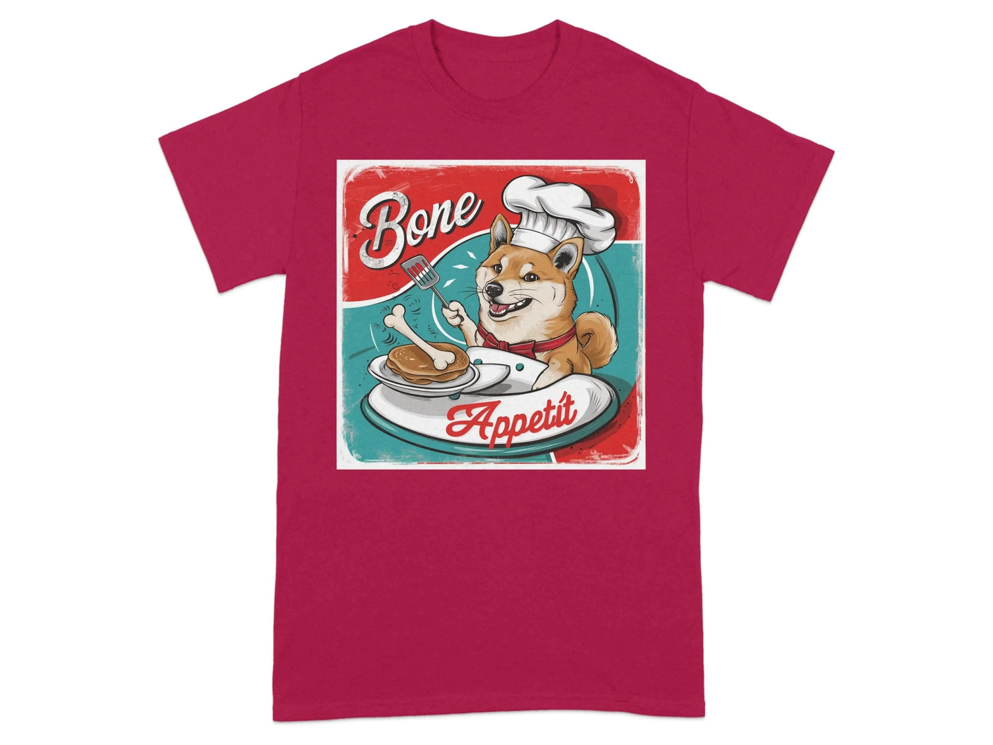 Shiba Inu Bone Appetit T-Shirts Antique Cherry Red T-shirt