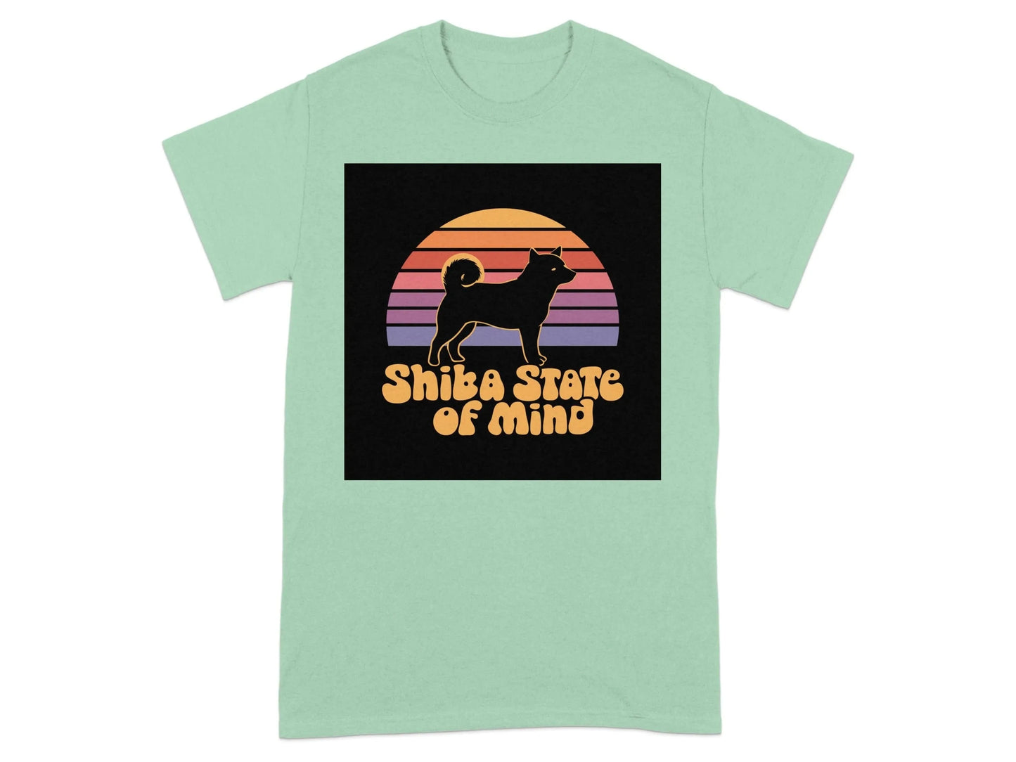Shiba State of Mind Sunset Print T-Shirts Mint Green T-shirt