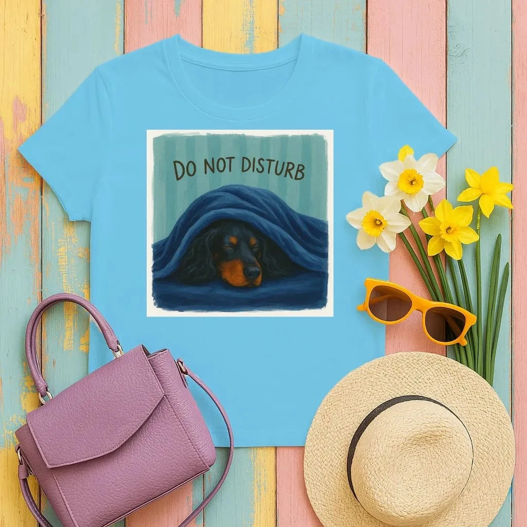 Sleeping Gordon Setter under Blanket T-Shirts Heather Sapphire T-shirt