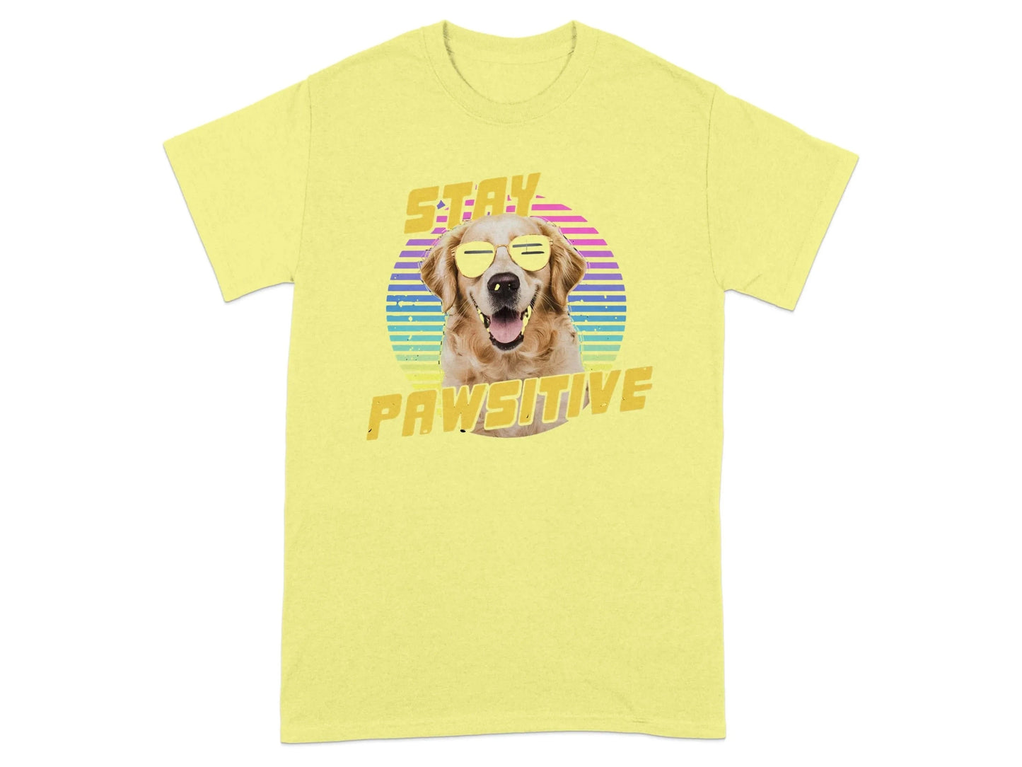 Stay Pawsitive Rainbow Dog Printed T-Shirts Cornsilk T-shirt