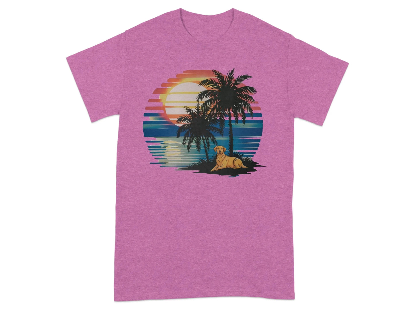 Sunset Beach Dog Relaxation Artistic T-Shirts Heather Radiant Orchid T-shirt