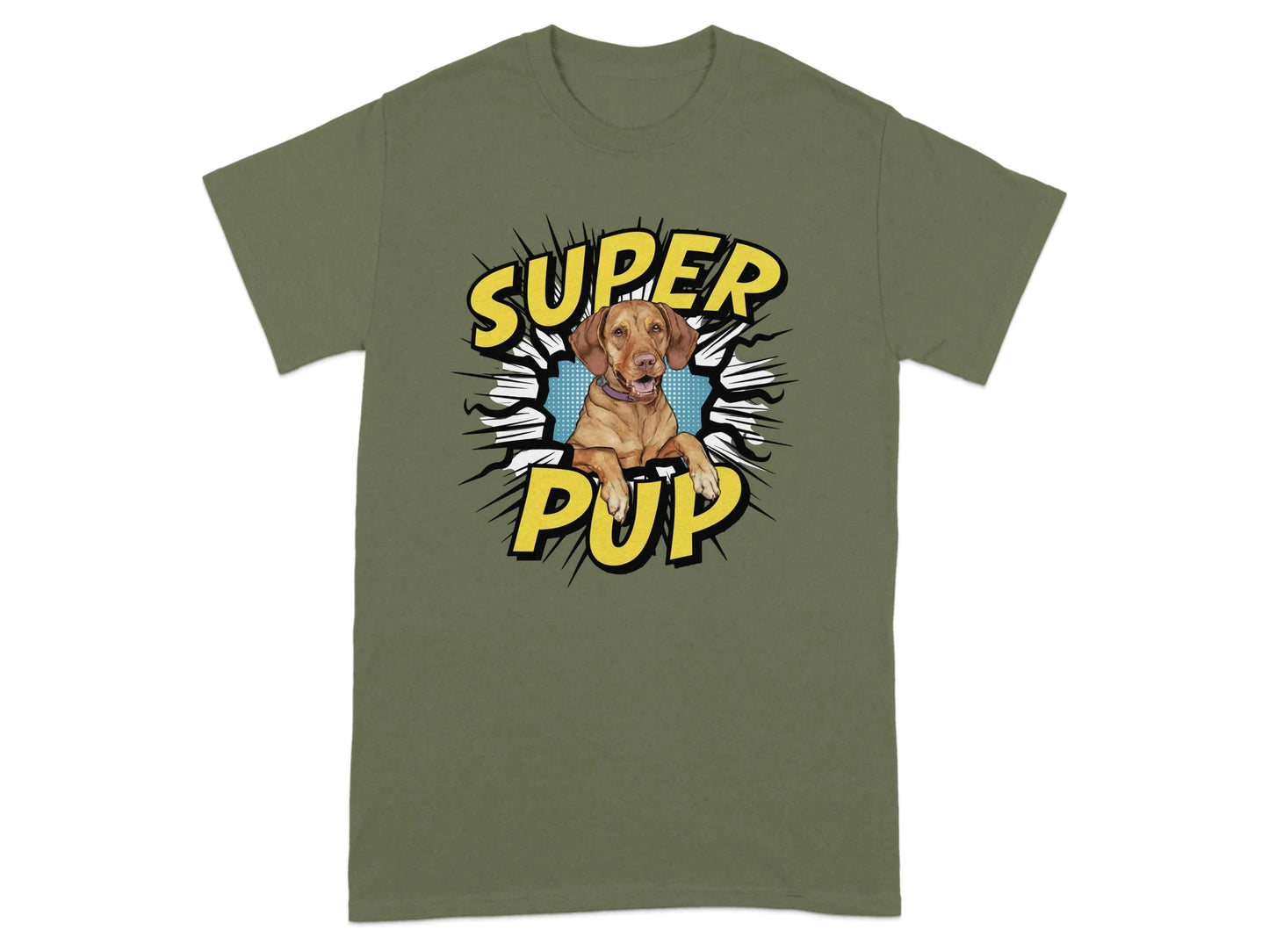 Super Pup Dog Superhero Comic T-Shirts Military Green T-shirt