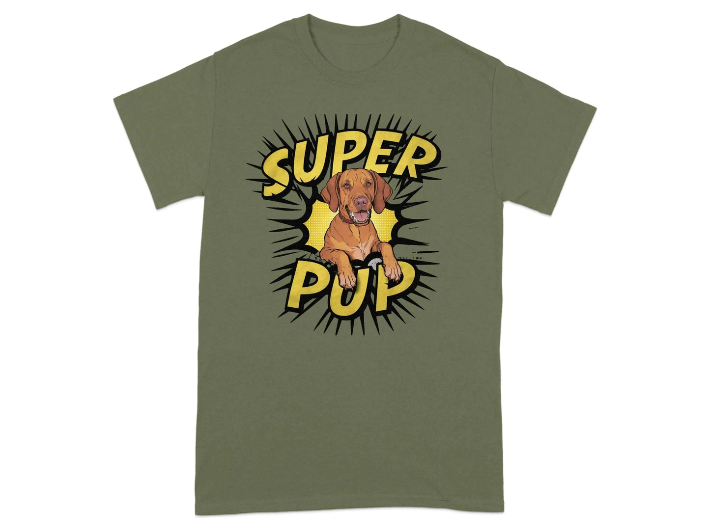 Super Pup Print Casual Grey T-Shirts Military Green T-shirt