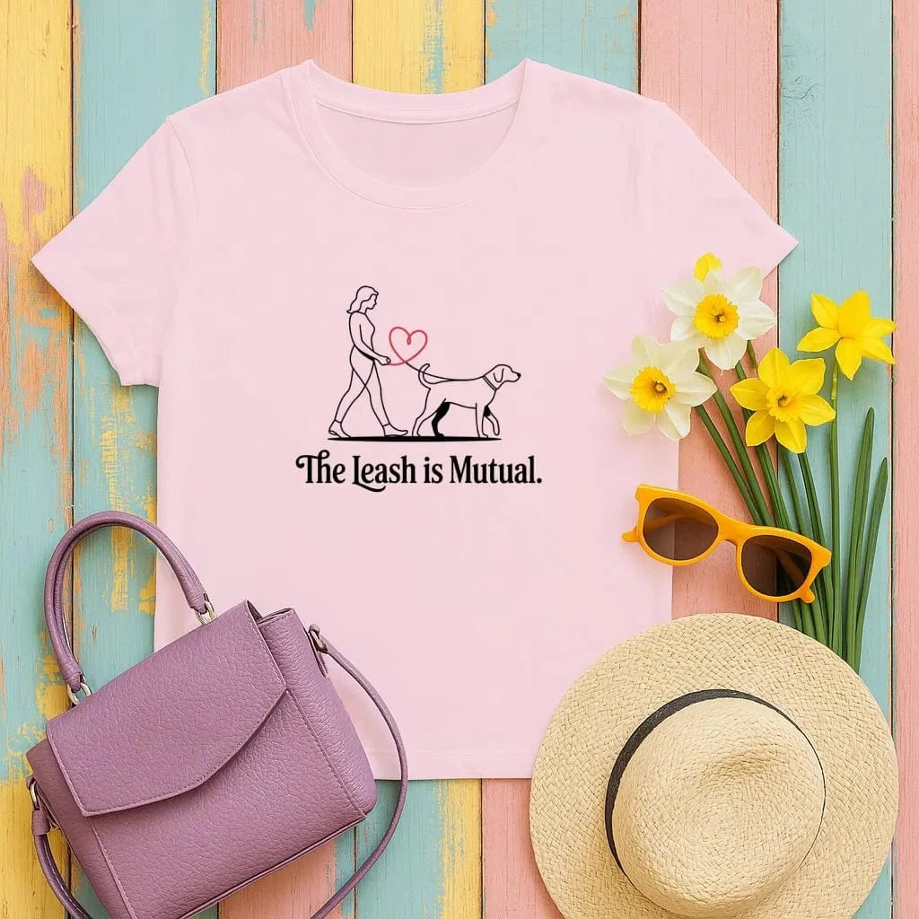 The Leash is Mutual Dog Walking Design T-Shirts Light Pink T-shirt