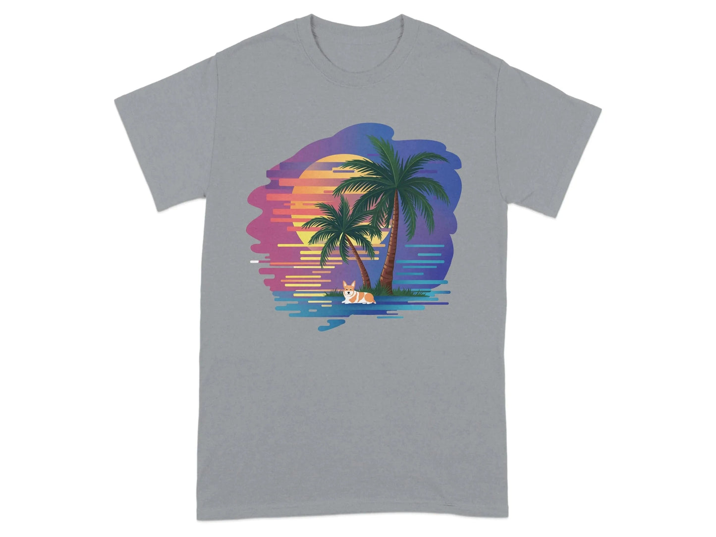 Tropical Sunset Corgi Design Relaxing Summer Vibes T-Shirts Gravel T-shirt