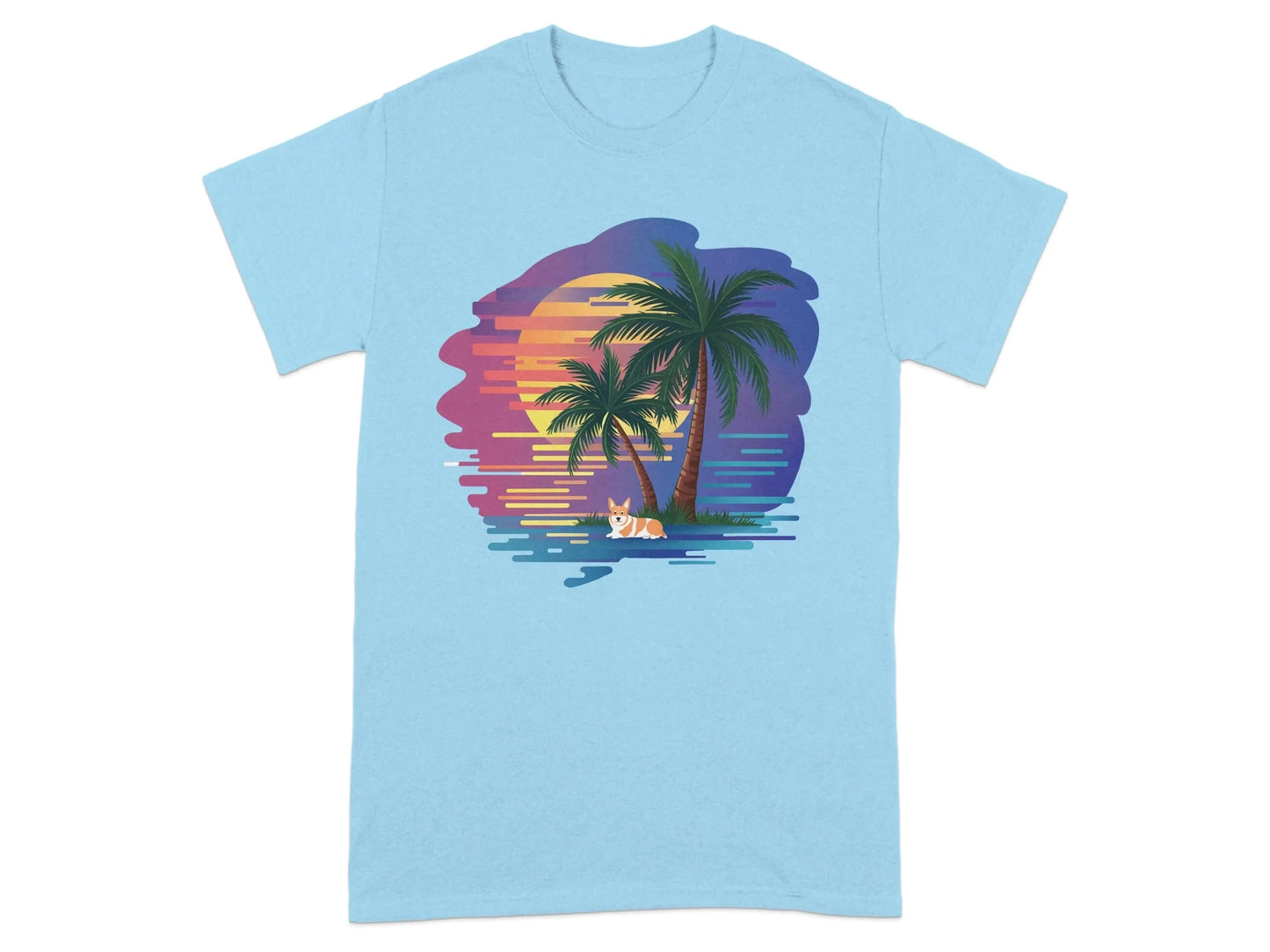 Tropical Sunset Corgi Design Relaxing Summer Vibes T-Shirts Sky T-shirt