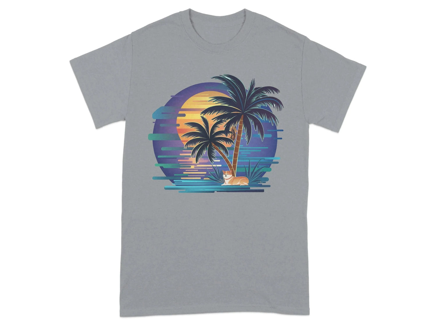 Tropical Sunset with Palm Trees and Sunset Design T-Shirts Gravel T-shirt