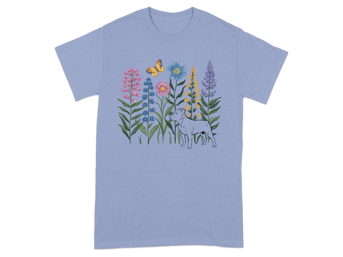 Unique Floral Dog and Butterfly Printed T-Shirts Violet T-shirt
