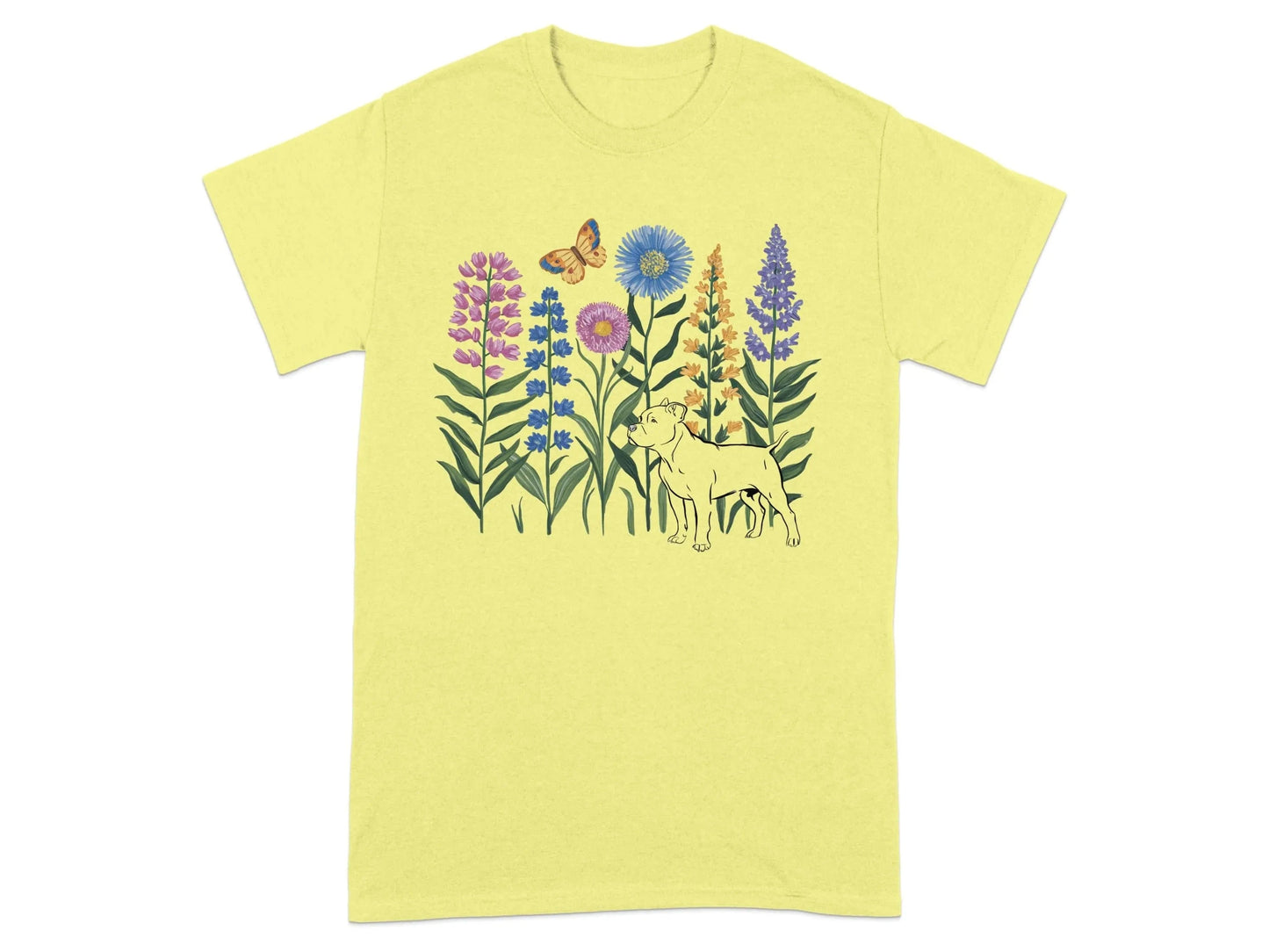Unique Floral Dog and Butterfly Printed T-Shirts Cornsilk T-shirt