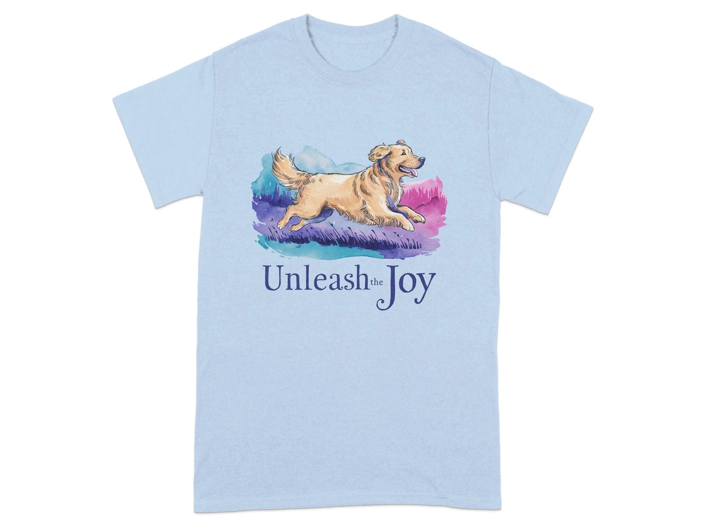 Unleash the Joy Golden Retriever T-Shirts Light Blue T-shirt