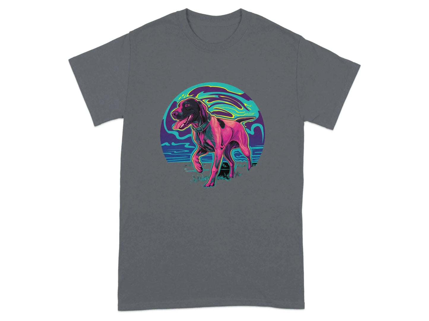 Vibrant Neon German Shorthaired Pointer T-Shirts Charcoal T-shirt