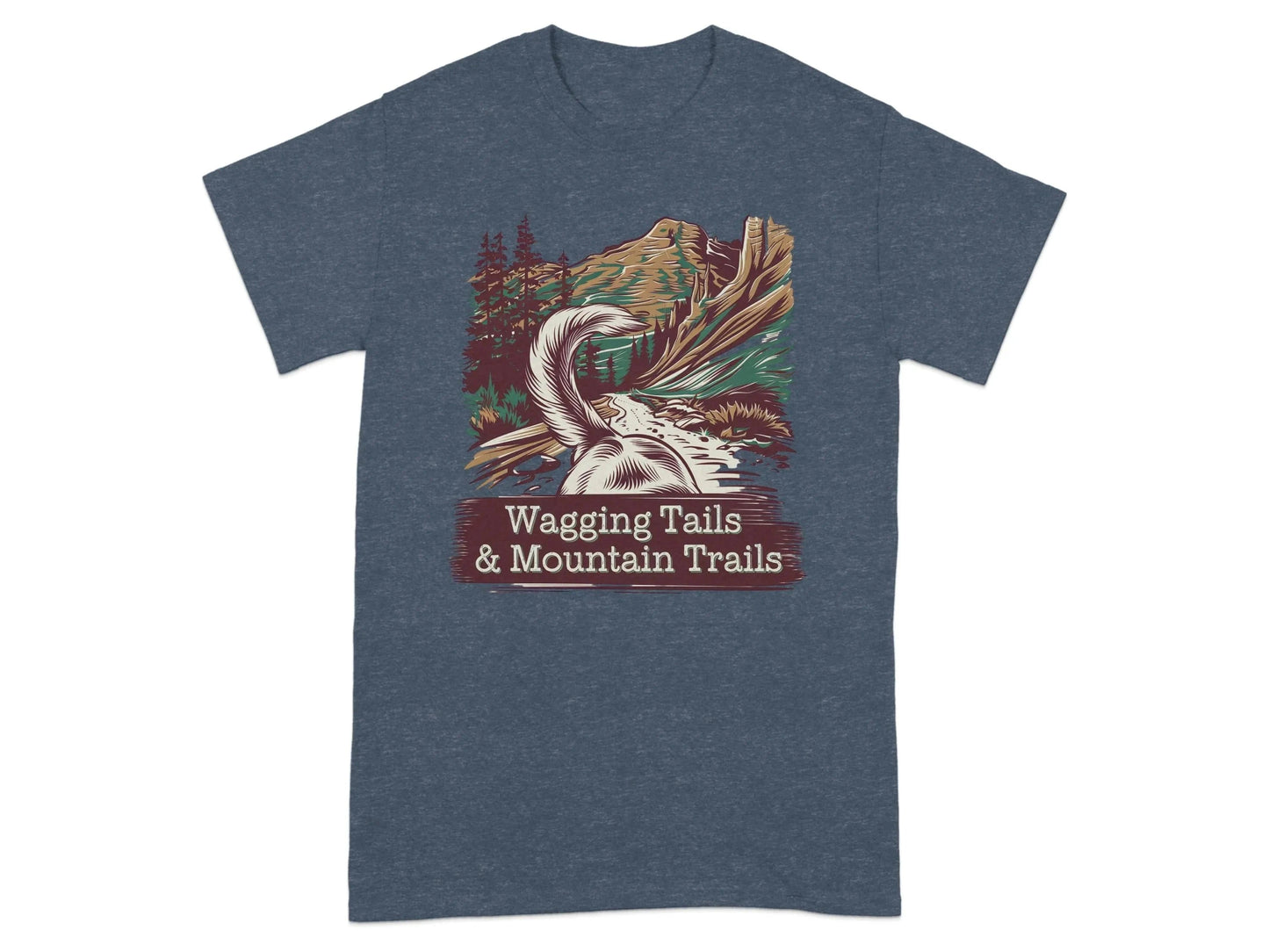 Wagging Tails and Mountain Trails T-Shirts Heather Navy T-shirt