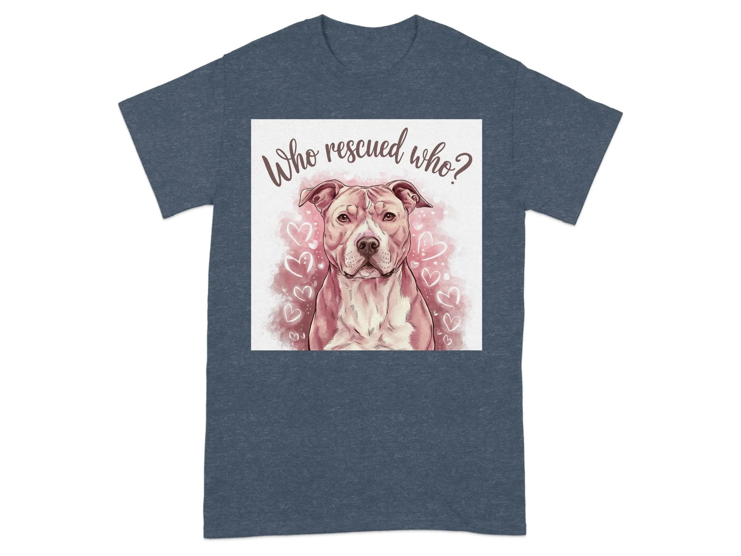 Who Rescued Who Adorable Dog T-Shirts Heather Navy T-shirt