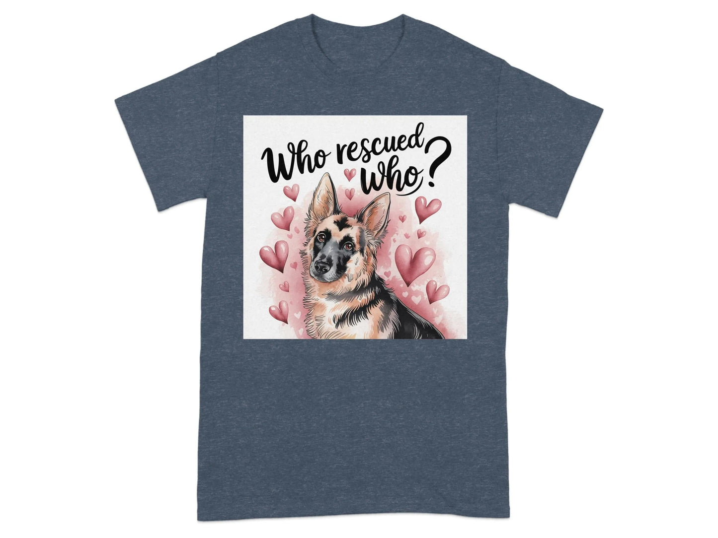 Who Rescued Who German Shepherd Illustration T-Shirts Heather Navy T-shirt