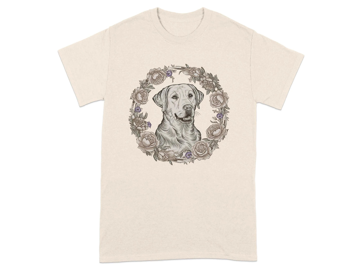 Yellow Lab with Floral Wreath T-Shirts Natural T-shirt