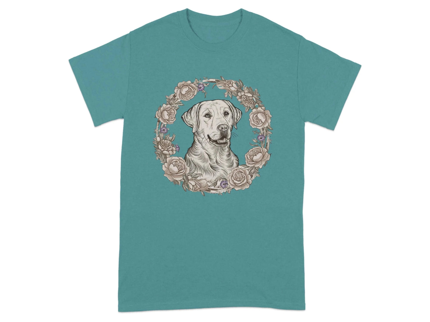 Yellow Lab with Floral Wreath T-Shirts Antique Jade Dome T-shirt