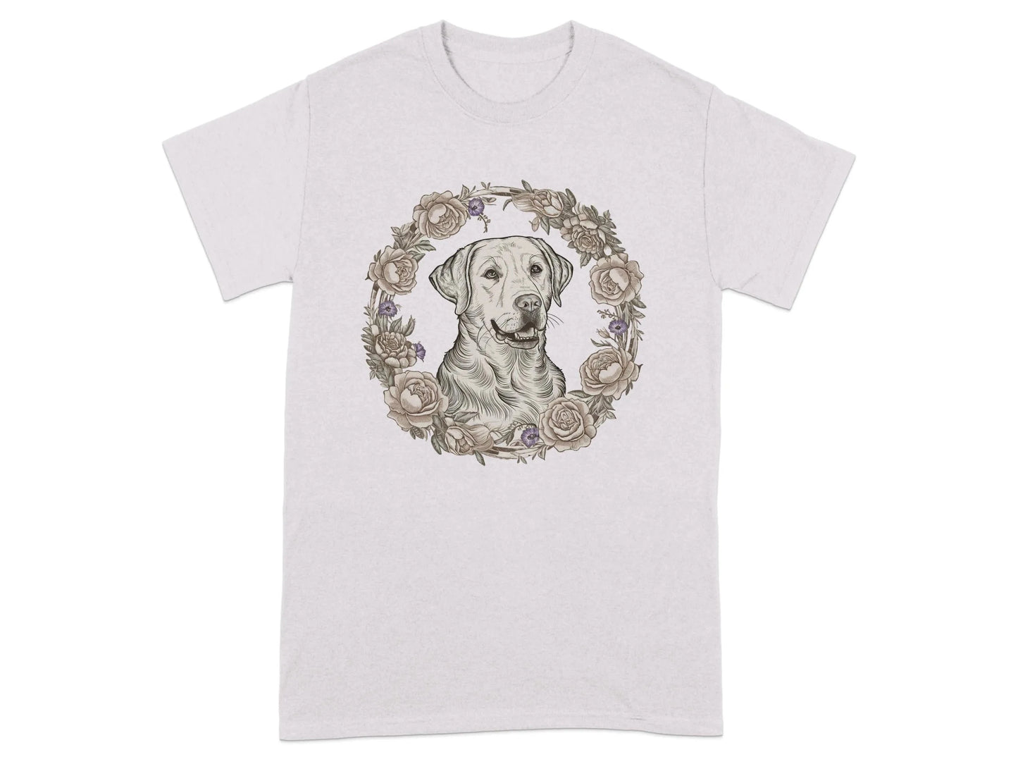Yellow Lab with Floral Wreath T-Shirts Ice Grey T-shirt