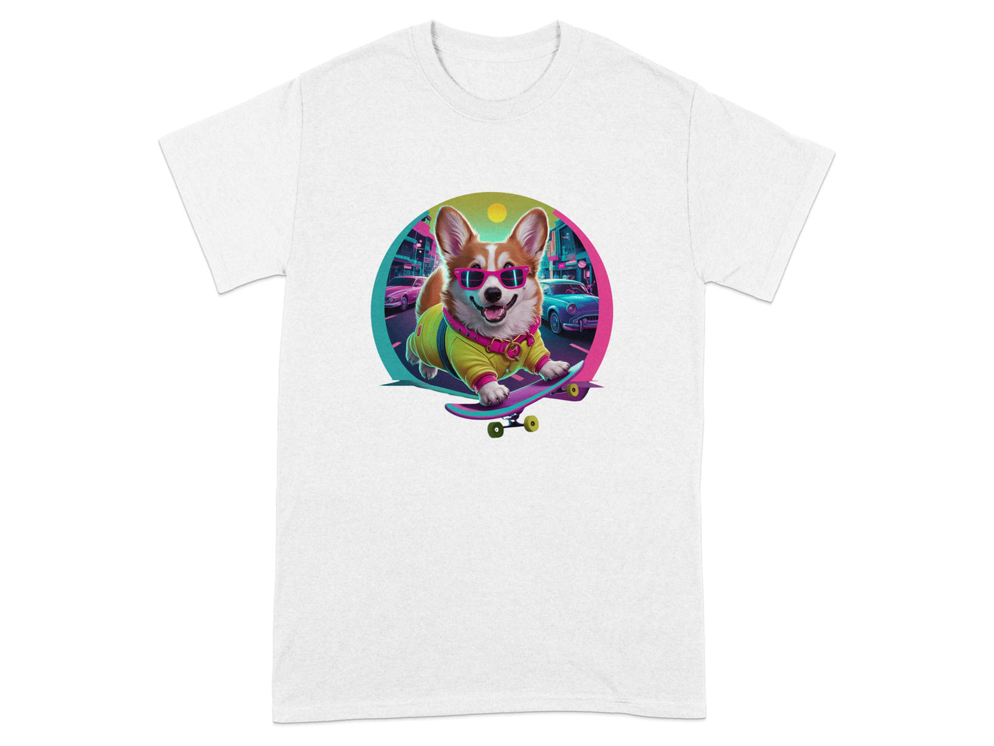 Retro Corgi on Skateboard Graphic Tee product