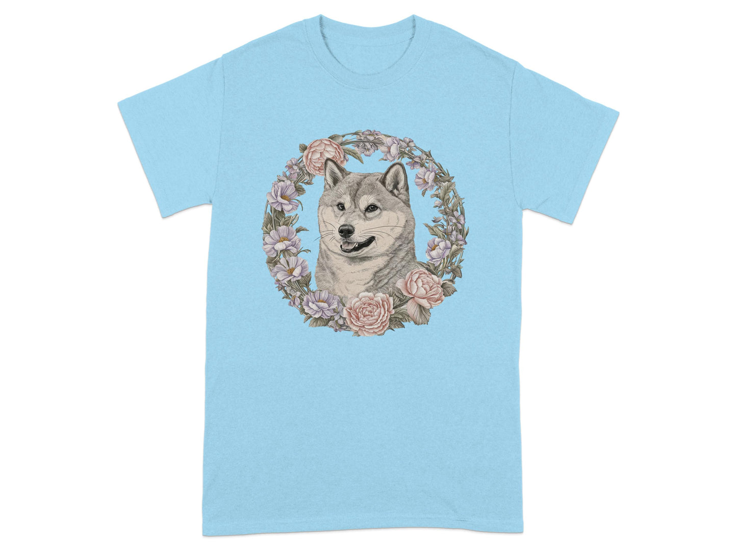 Cute Husky Dog Surrounded By Floral Frame T-shirt product