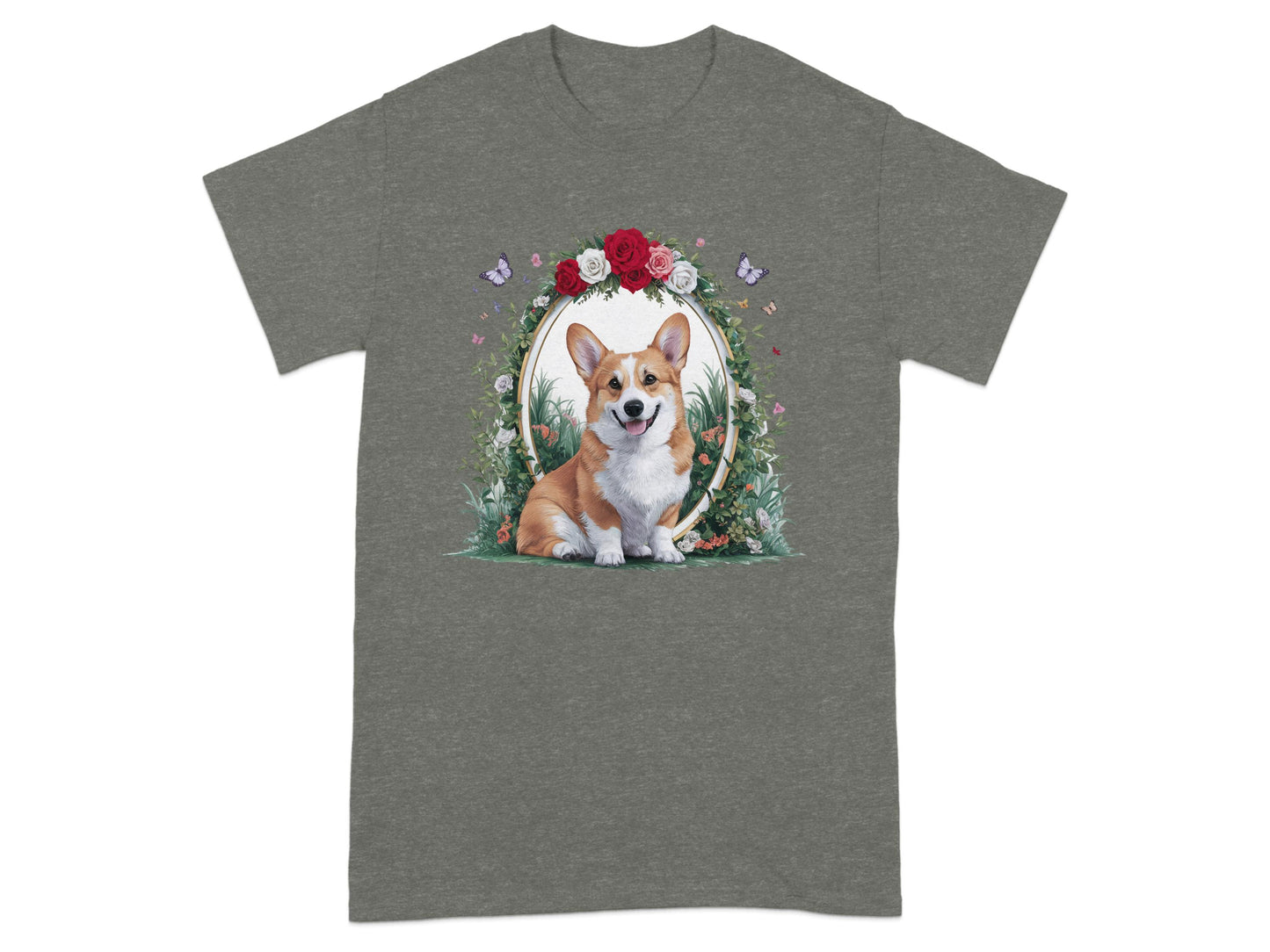 Cute Corgi with Floral Frame Design T-shirt product type