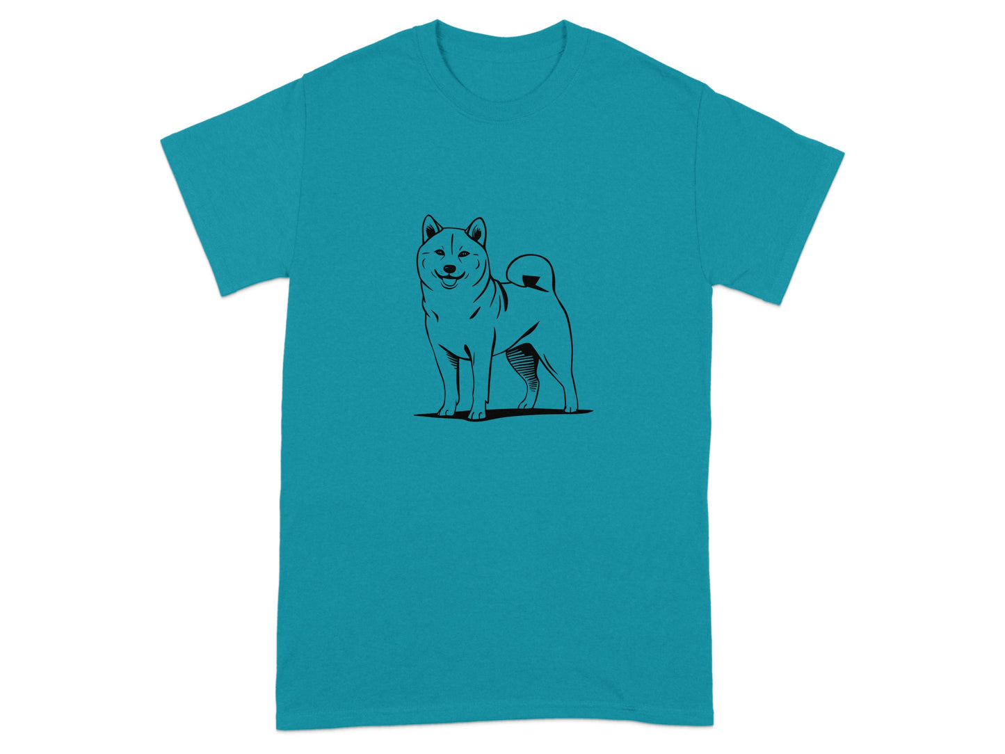 Cartoon Dog Print on Teal T-Shirt Unique Apparel Product