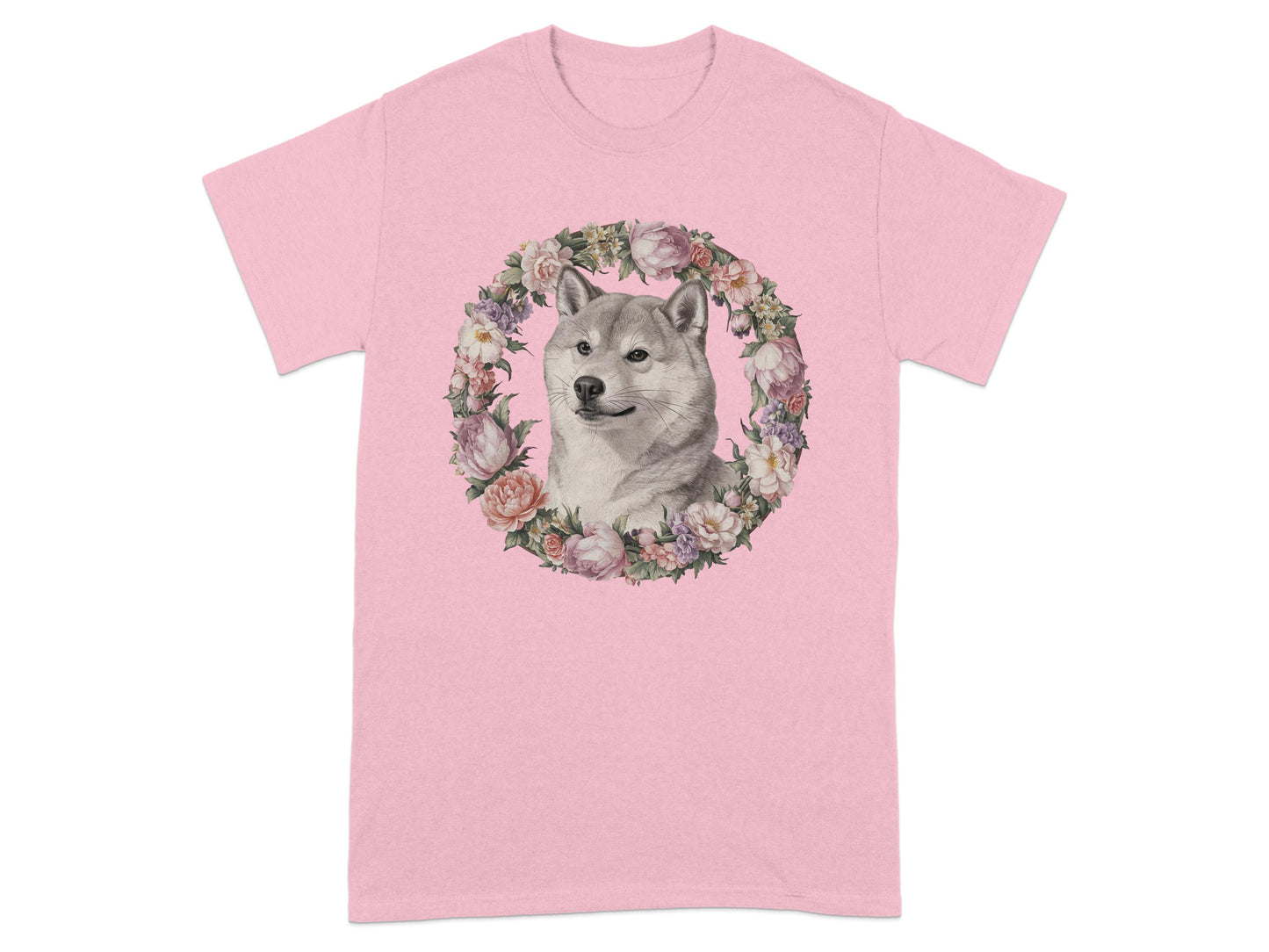Floral Wreath Dog Print Pink Graphic T-Shirt product type