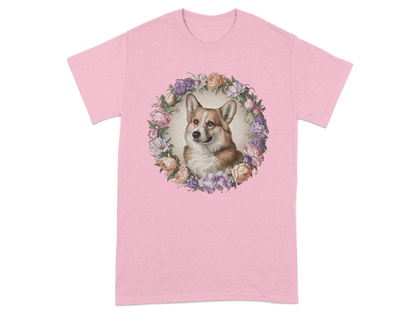 Cute Corgi with Floral Wreath Graphic T-Shirt product type