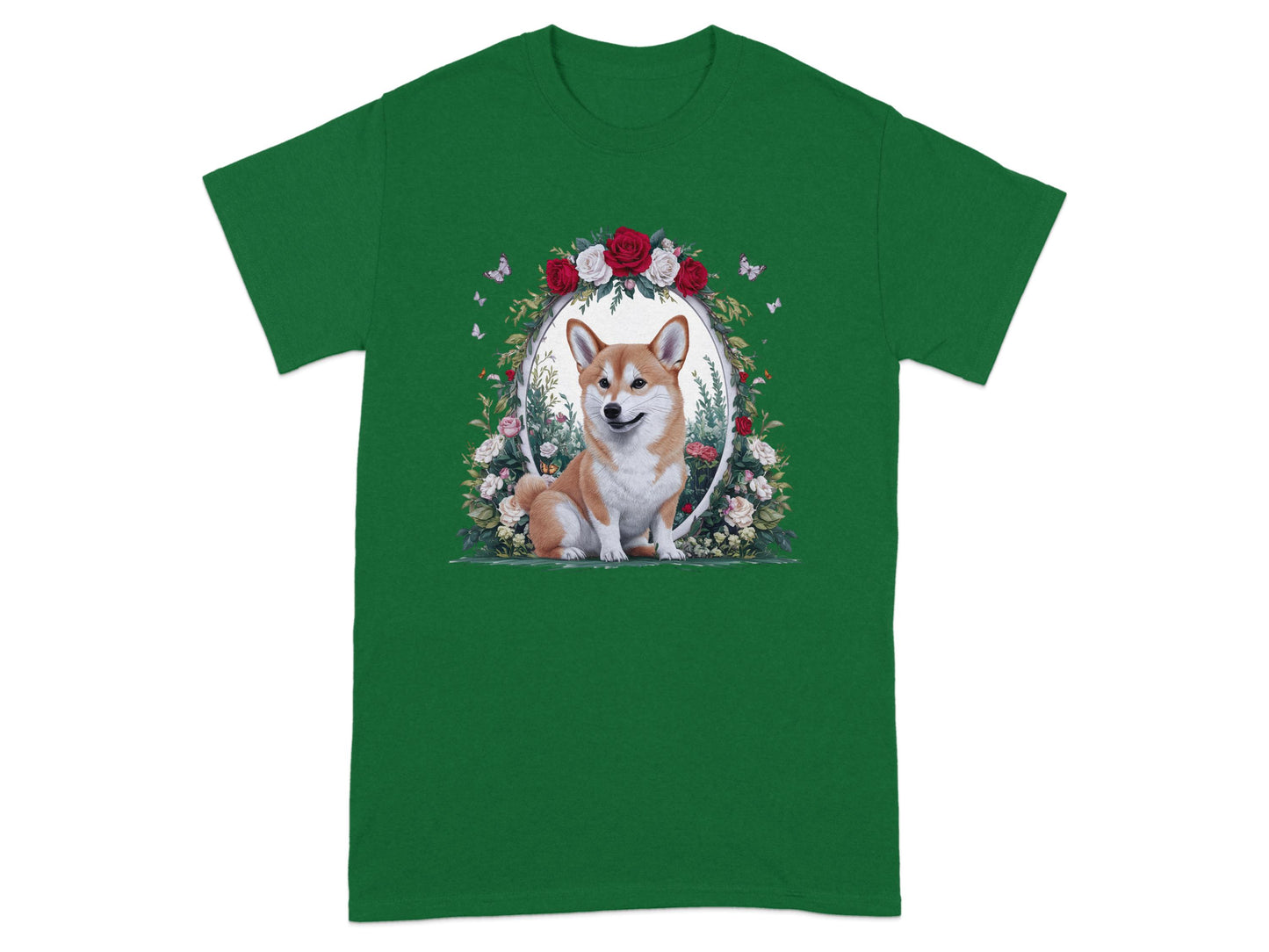 Floral Corgi Artwork on Green Men's T-Shirt product type