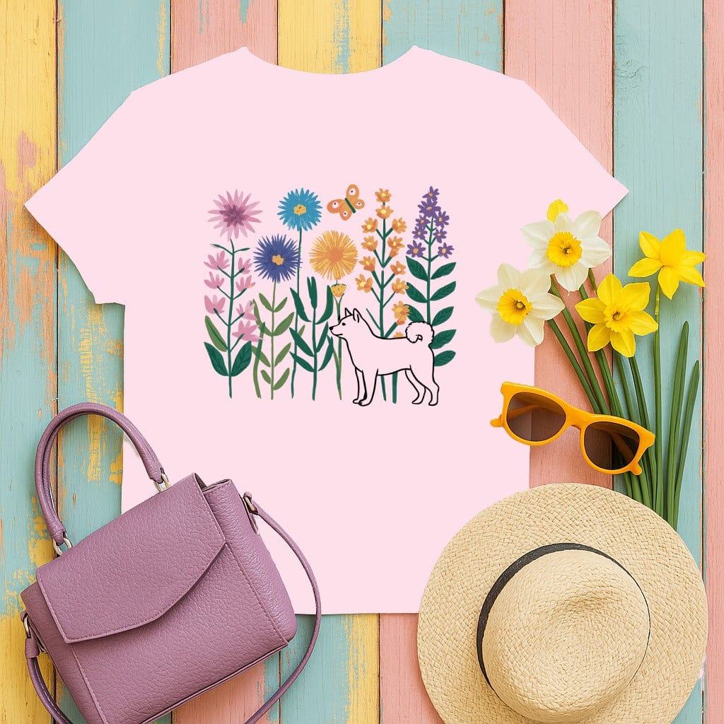 Cute Floral Dog Graphic Tee for Women T-shirt product type