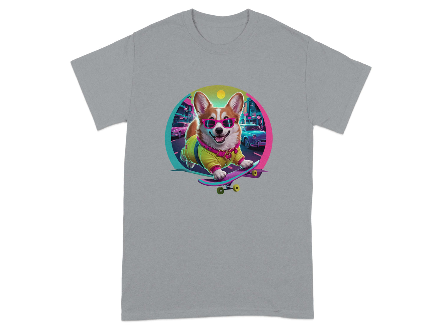 Retro Corgi Skateboarding Design T Shirt product